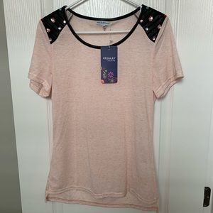 NWT Kessley Pink Top w/ jewels faux leather S/M